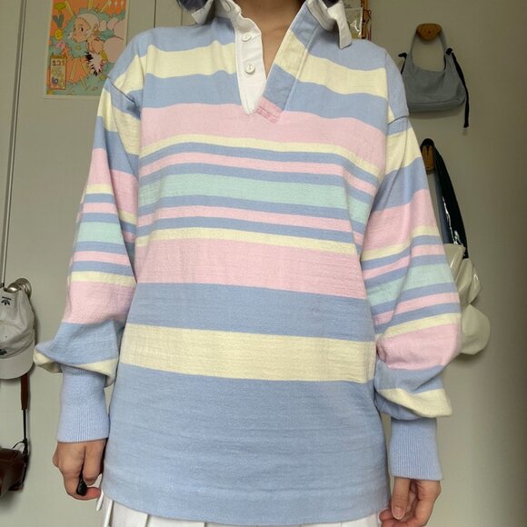 vintage pastel rugby polo long sleeve - Picture 2 of 8